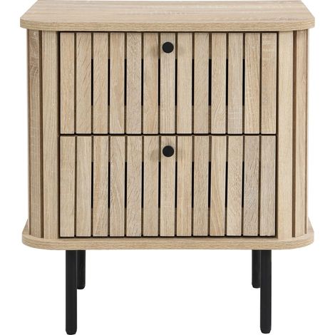 Table de chevet 2 tiroirs rainurés couleur chêne L50xH55 cm - Solna (1/5)