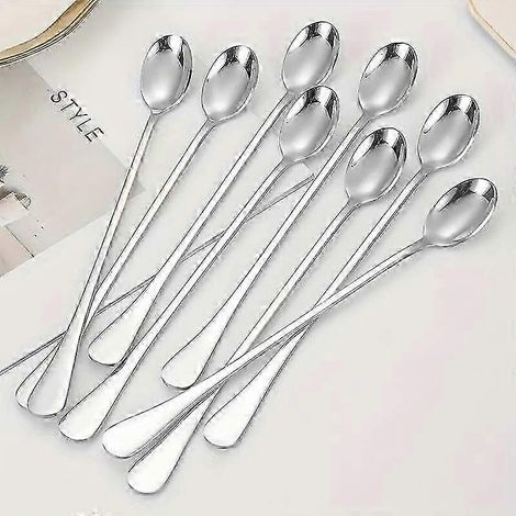 Lot de 8 cuillères à thé glacé, à café ou à glace en acier inoxydable à long manche, compatibles lave-vaisselle. (1/3)