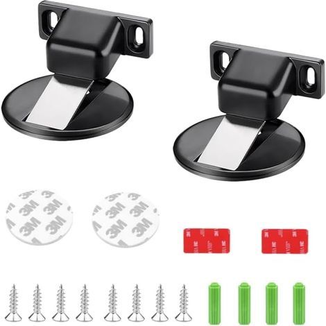 2-teiliger, schwarzer, selbstklebender Türstopper für den Boden, magnetischer Türstopper, Türstopper für den Boden mit 3M-Klebeband und Schrauben, magnetischer Türstopper aus Zinklegierung (1/5)