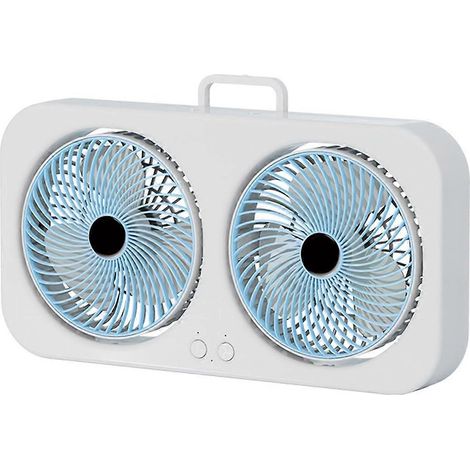Ventilateur USB à double tête avec pales rotatives, conception murale ou sur pied, rechargeable, adapté aux chambres et au camping en plein air. (1/5)