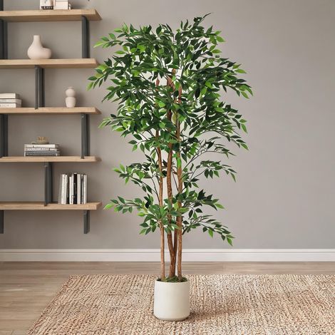 Plante artificielle banian 180 cm tronc bois massif feuilles (1/5)