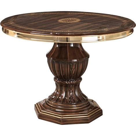 Les Tendances – Table à manger ronde extensible 110 à 160 cm – Bois laqué brillant marron et doré – 6 à 10 places – Fabrication italienne (1/2)