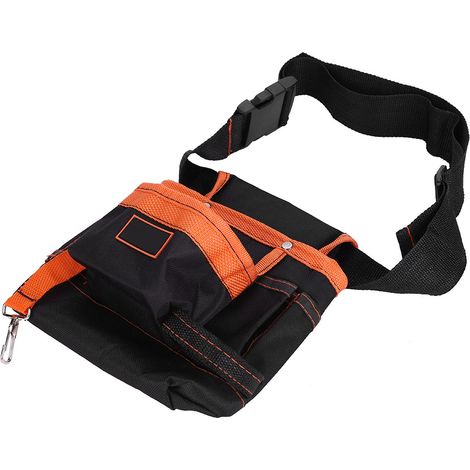Sacoche à outils ceinture à 8 poches, pochette portable réglable, sac d'électricien (noir, bordure orange) (1/4)