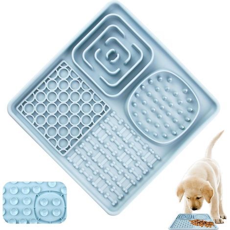 Alfombra azul para lamer para perros y gatos, alimentación lenta, alivio de la ansiedad, silicona sin BPA, 38 ventosas (1/5)