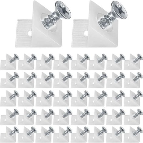 120 pezzi cunei in plastica per cassetti di mobili, stabilizzatori per connettori posteriori di rinforzo per cassetti, connettore inferiore per cassetti con viti, per riparare ripiani di mobili cedevo (1/4)