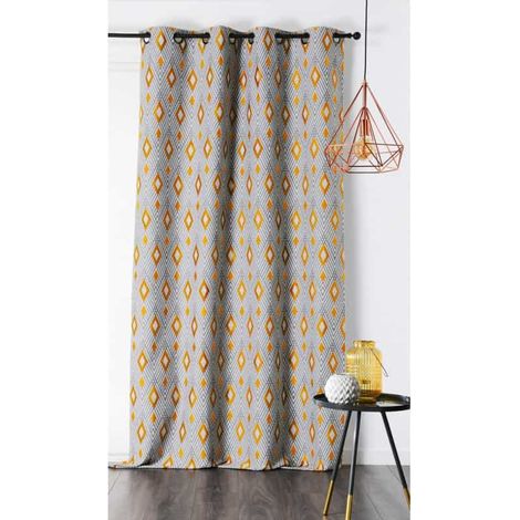 Rideau recyclé motif losange géométrique jaune - 140x260cm - Jaune (1/2)