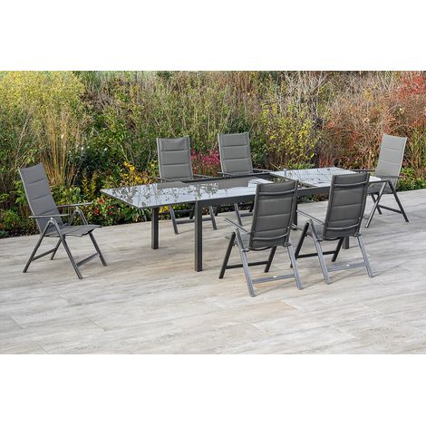 Taviano Set 7tlg 6 Sessel Semi Tisch 200(300)x100cm
