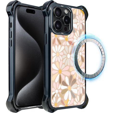 Coque iPhone 15 Pro ibizu DropGuard Ultra avec MagSafe, Boho, fleurs vintage