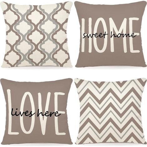 – Lot de 4 housses de coussin 45x45 cm – Tissu en lin durable – Motif géométrique – Lavable en machine – Décoratif pour canapé et chambre (1/3)