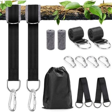Kit De Fixation Pour Balançoire Et Hamac - Kit Complet Comprenant 2 Sangles, 4 Mousquetons, 4 Anneaux En D, Des Protections Pour Arbres, Un Sac De Rangement Et 2 Sangles D'extension. Supporte Jusqu'à (1/5)