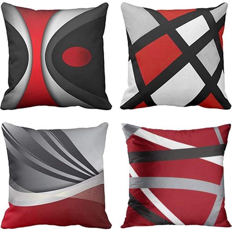 4 Housses de coussin, motif abstrait ondulé, lin doux, géométrique rouge noir blanc, 45x45 cm, salon chambre (1/5)