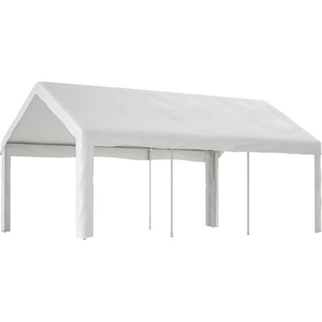Tente garage auto 4 x 6 m en PE avec portes roulantes avant et arrière, blanche (1/5)