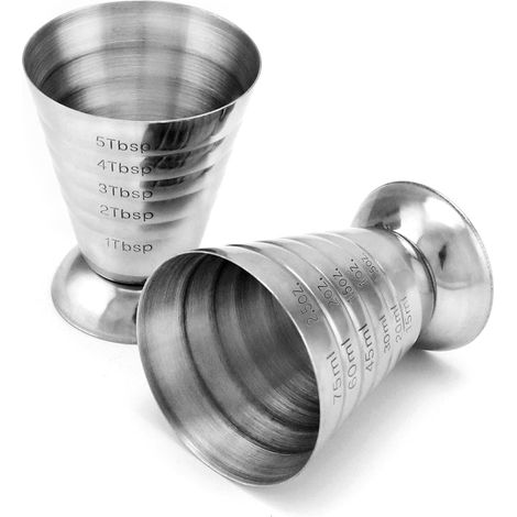 Lot de 2 doseur alcool , verre doseur cocktail , 2.5 oz, 75 ml, 5Tbsp , acier inoxydable 304 (1/5)