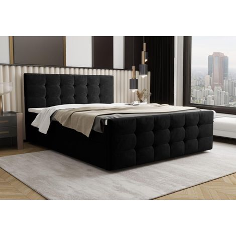 Lit Boxspring Coria Iii - Noir - 200x200 Cm - Lit Avec Rangement - Lit Moderne - Matelas À Ressorts Bonnell (1/4)