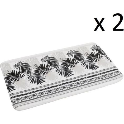 Lot 2 tapis de bain antidérapant, tapis salle de bain en microfibre avec motif de plume multicolore - Longueur 70 x Profondeur 45 cm (1/3)