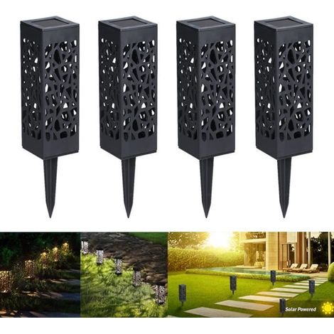 Borne solaire de jardin - 4pcs - Noir - Plastique - Résine - 6500K - 1W (1/4)