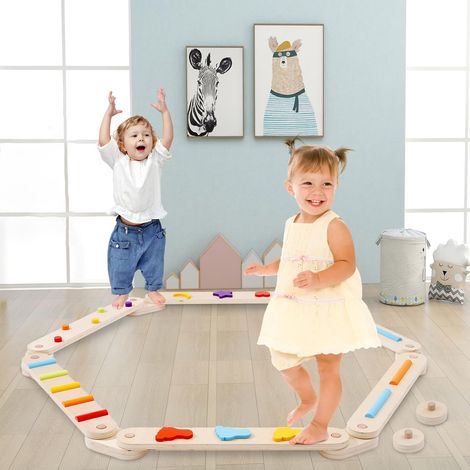 Poutre d'équilibre en Bois pour Enfants, Poutre d'équilibre en Bois pour Tout-petits Pierres d'obstacle Colorées Jouet, d'équilibre Intérieur et Extérieur pour Enfants de 3 Ans+ (1/5)