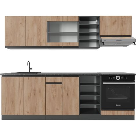 Mueble de cocina R-Line, Oro power roble/antracita, 240 cm , ET Antracita, Vicco