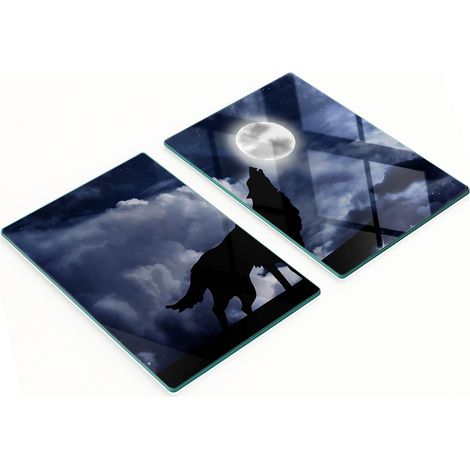Elegantes tableros de vidrio, 2 piezas, Lobo Hoy Luna Llena, 2x40x52 cm (1/5)