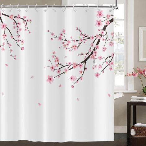 Rideau de Douche Fleurs de Cerisier 120x180, Rose Japonais Style Asiatique Sakura Art, Imperméable Tissu Polyester Lavable pour Baignoire (1/5)