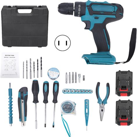 Cordless Drill 21V Impact Driver Kit 3in1 Power Tools 35N.m Max. Torque 1280RPM Stepless Speed Control Support 桅10mm Drilling with 2 Batteries LED Work Light Handheld Electric Screwdriver US Plug 100-