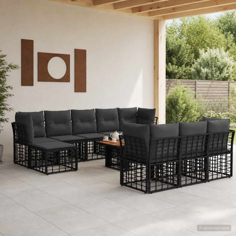 vidaXL Conjunto de sofás de jardín 11 uds. Negro y gris oscuro (1/5)