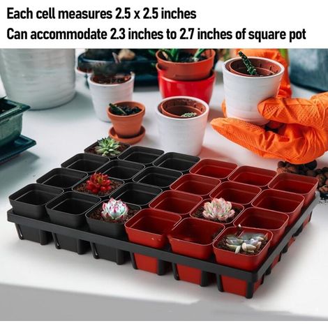Plateau de Transport pour Pots de Culture en Plastique 5 Pièces 24 Alvéoles Carrées, Plateau Portable pour Pots de Jardins (1/4)