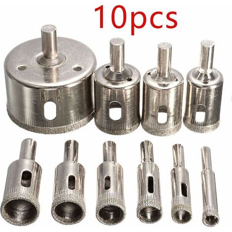 10Pcs 6-30mm Diamant Scie Perceuse Ensemble 100 Grits Carrelage Verre Marbre Foret, (1/5)
