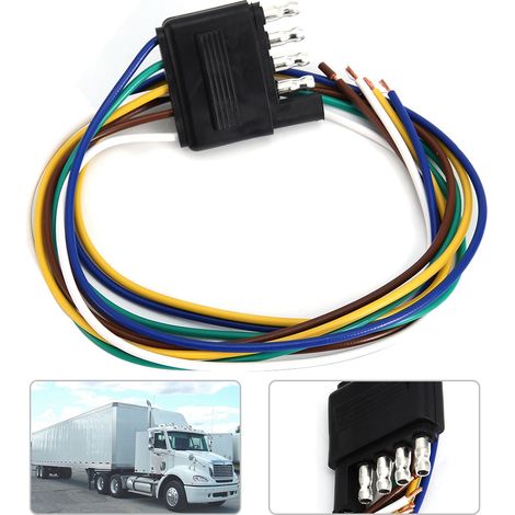Connecteur remorque 5 voies plat, prolongateur filaire 25 pouces, fiche mâle 5 broches, adaptateur faisceau électrique, prise plate robuste pour attelage (1/5)