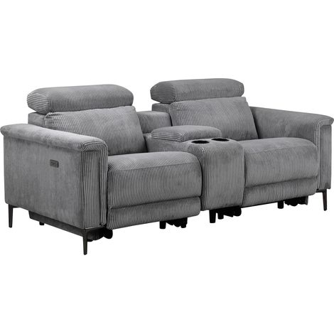 Lund-Fauteuil inclinable double avec fonction électrique en velours côtelé gris