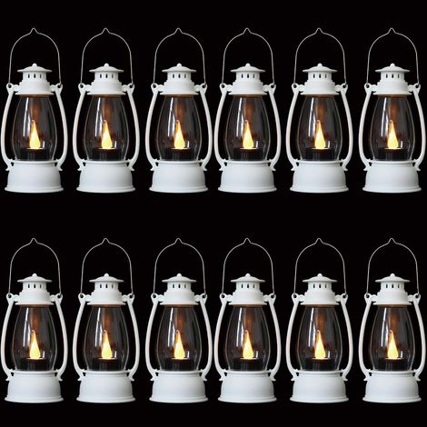 Lot de 12 bougies LED rétro de Noël, lampe à huile créative, décorations d'Halloween, veilleuse portable pour camping, blanc (1/5)