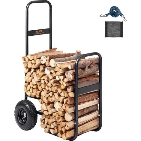 113,4 kg chariot bois de chauffage en acier avec roues gonflables, porte-bûches pour cheminée intérieur extérieur (1/5)