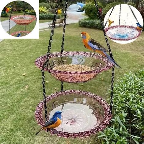 Zweistöckiges hängendes Vogelbad/Futterhaus für den Außenbereich Hängendes Futterhaus Futterstelle für draußen als Garten und Terrassendekoration (1/5)