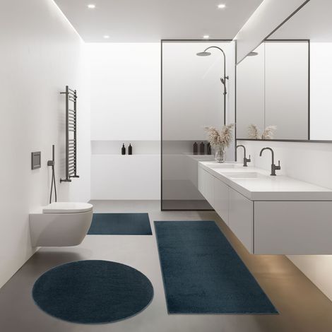 Paco Home Moderno Tappetino Da Bagno Tappeto Bagno Shaggy Morbido Soffice Tinta Unita Blu 60x100 cm (1/3)