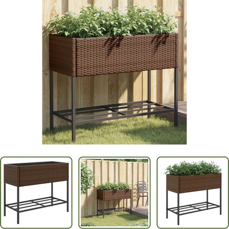 Blumenkübel -  Pflanzkübel mit Ablage Braun Poly Rattan (1/5)