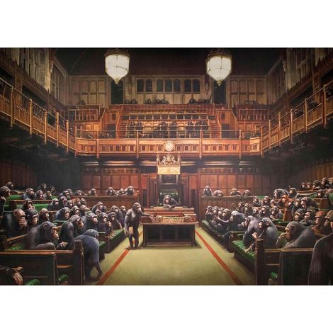 Tableau animaux original pour bureau | Tableau connu parlement avec des singes pour salon | Tableau sur toile pour couloir 0,7 x 0,5 m (1/2)