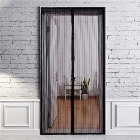 Rideau de porte magnétique anti-moustiques - rideau anti-mouches - rideau de porte - rideau anti-mouches magnétique - rideau de porte auto-adhésif - 210 x 100 cm - Noir - Polyester noir (1/5)
