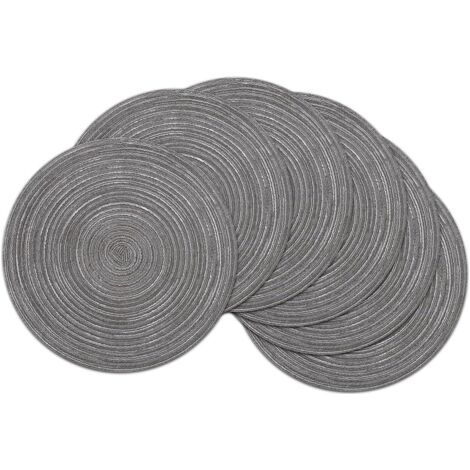 Lot de 6 sets de table ronds lavables gris foncé de 30 cm de diamètre, sets de table en coton tissé, résistants à la chaleur et antidérapants (1/5)