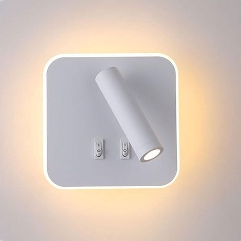 Applique Murale LED Moderne 8W Lampe de Lecture Murale avec Interrupteur Pivotal à 350° Projecteur Murale LED 3W Applique Murale d'Intérieur, Blanc 3000K (1/5)