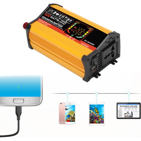 Convertisseur de puissance automatique 500 W CC 12 V vers CA 110 V avec affichage couleur (jaune) (1/5)