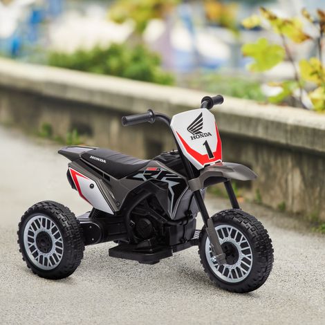 Moto da cross elettrica per bambini, modello Honda CRF450RL con licenza ufficiale, 3 ruote, batteria da 6V, per bambini dai 18 ai 36 mesi, colore grigio.