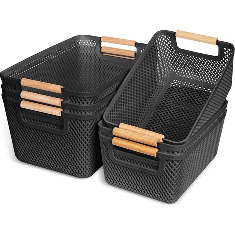 Lot de 6 boîtes de rangement noires sans couvercle (1/5)