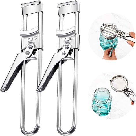 Silver 2-Piece Adjustable multifunctional stainless steel can opener manual lid opening tool