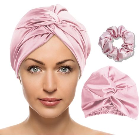 Double Bonnet Soie Cheveux Nuit Femme,Bonnet Satin Cheveux pour Nuit,Bonnet en Soie pour Cheveux Nuit,Chapeau Sommeil Élastique et Respirant (1/5)