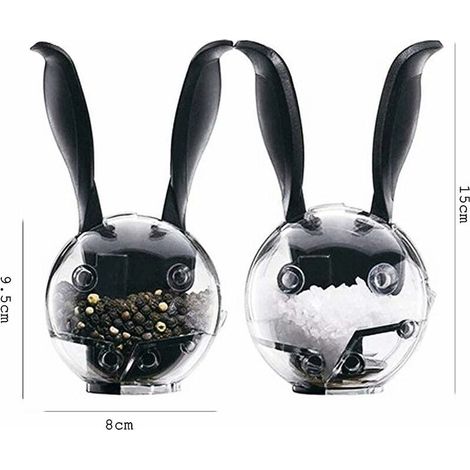 VURAHOME - Moulin à poivre noir manuel, ensemble de moulins à sel et à poivre, oreilles de lapin noir en forme de boule, salières et poivrières à grossièreté réglable, 2 pièces (1/5)