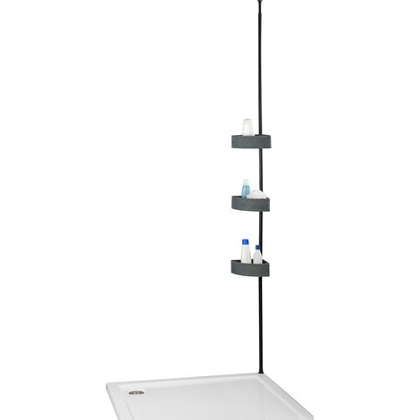 WENKO Teleskop-Eckregal Villata, Mit 3 Körben aus hochwertigem Polyresin , Grau, Polyresin grau, Edelstahl rostfrei schwarz (1/5)