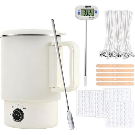 Pot de cire électrique pour la fabrication de bougies, pot de cire intelligent, kit de fabrication de bougies pour adultes débutants, avec mèches, autocollants pour mèches, cuillère mélangeuse (1/5)
