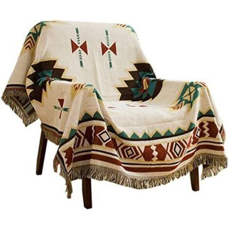 Housse de Tapis Géométrique Tribal Motif Tribal Bohème Coussin avec Gland pour Canapé/Lit/Extérieur 90210cm Une Pièce