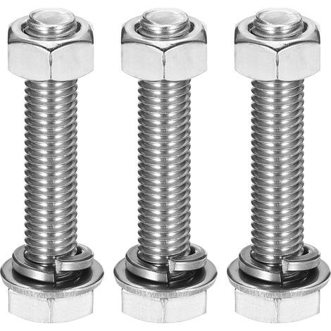Lot de 3 vis à tête hexagonale, en acier inoxydable 304, comprenant écrou, rondelle plate et rondelle frein, entièrement filetées, finition polie, adaptées aux produits ménagers et électroniques (M10 (1/3)