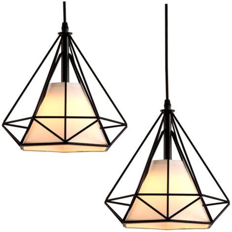 royaluxe- (2X) Plafonnier Vintage En Forme De Cage De Diamant 25CM Lampe De Plafond En Fer Lustre De Restaurant, Bar, (Noir)